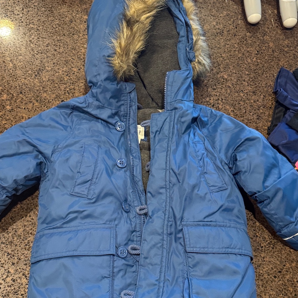 Blue Hooded Jacket with Faux Fur Trim w three shirt